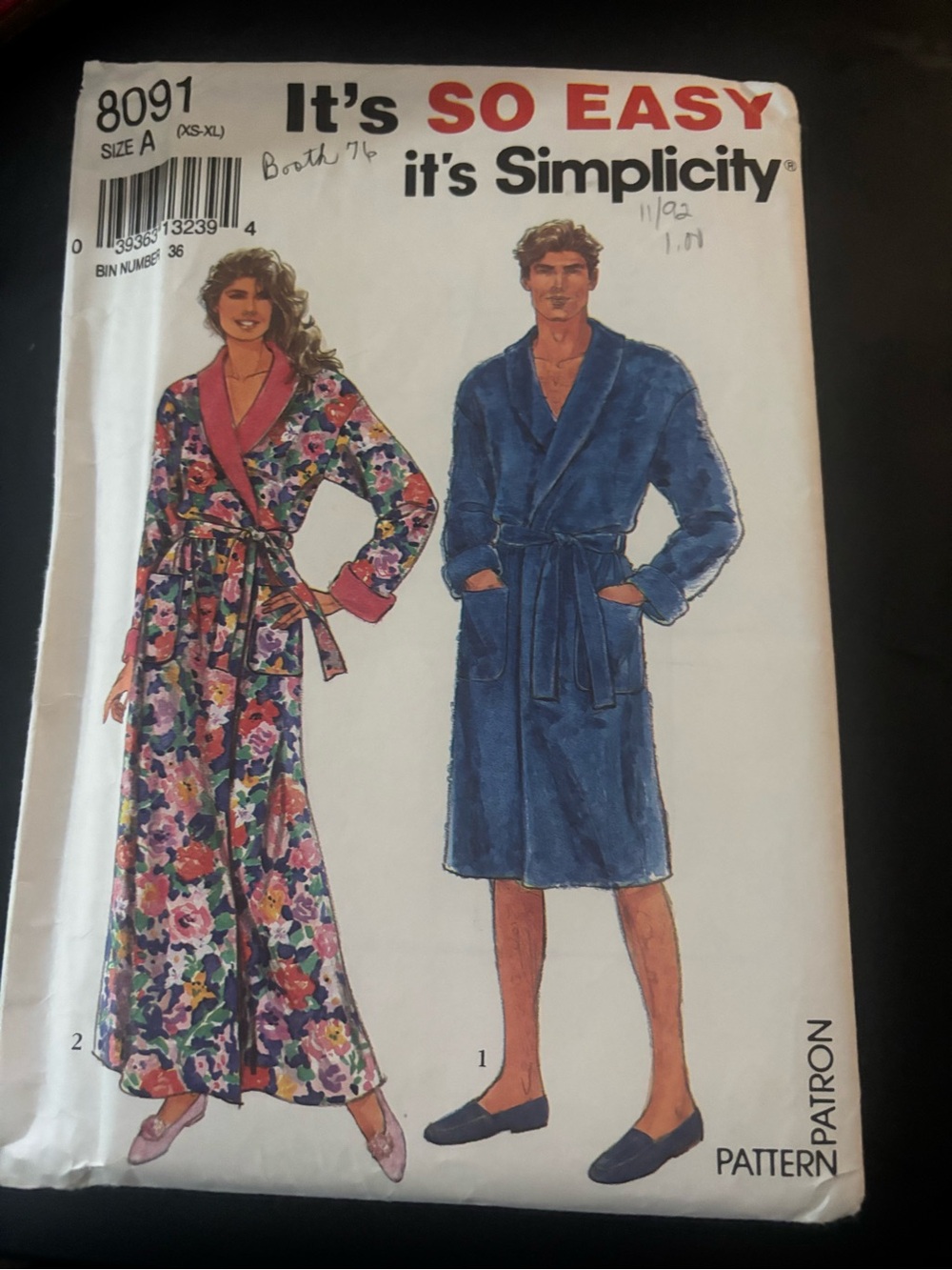 Simplicity Floral Pink Collar Robe & Solid Blue Men's Robe Pattern